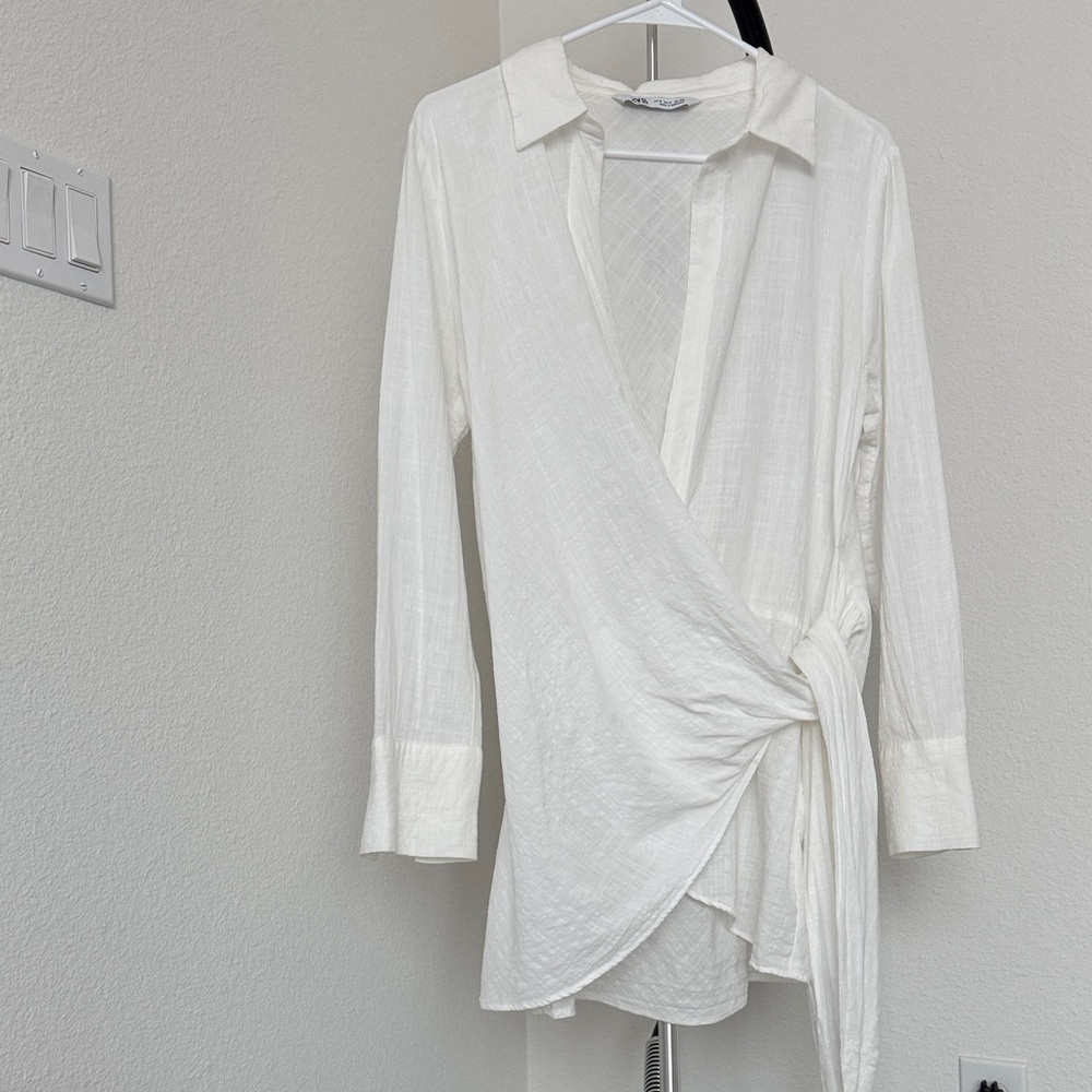 Zara Elegant White Wrap Blouse